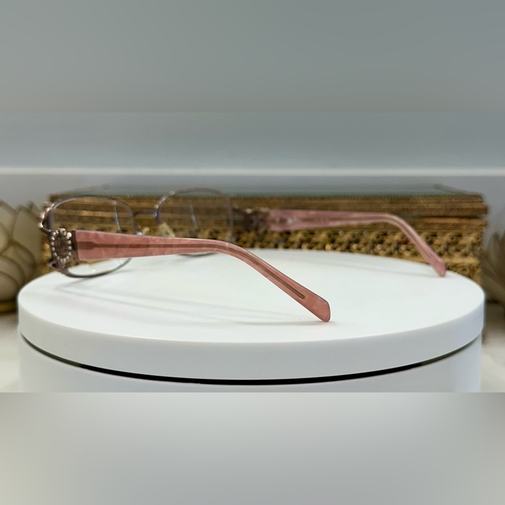 Oleg Cassini - Rose Pink Marbled Rx Eyeglass Frames/Crystal Logo Accents - EUC - Picture 7 of 16
